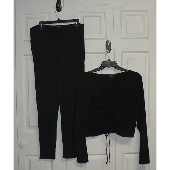 Curvy Sense Front Ruched Long Sleeve Top & Pants Set Black Top 3X Pants 1X $70 - Picture 1 of 5